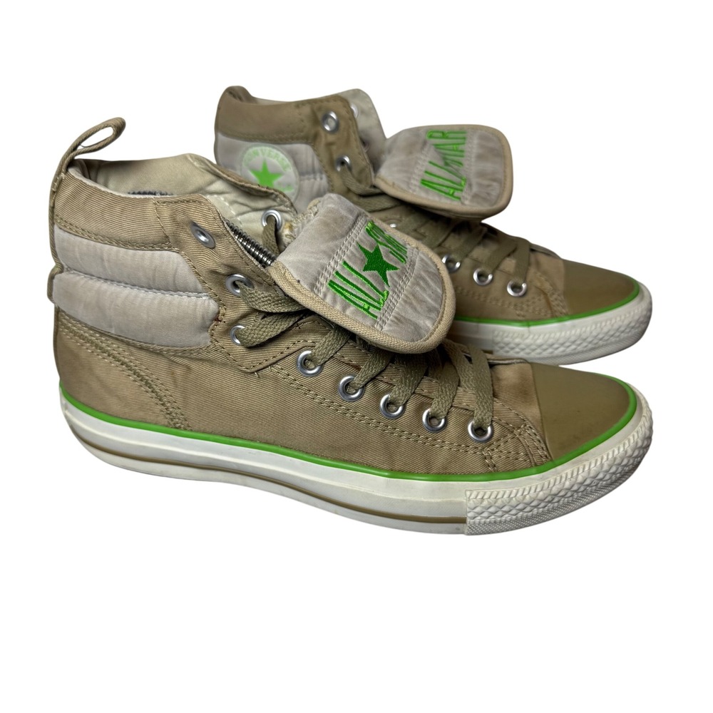 Converse All Star High‎ Top Fold Down Collar Green Accent Mens Size 9 Sneakers